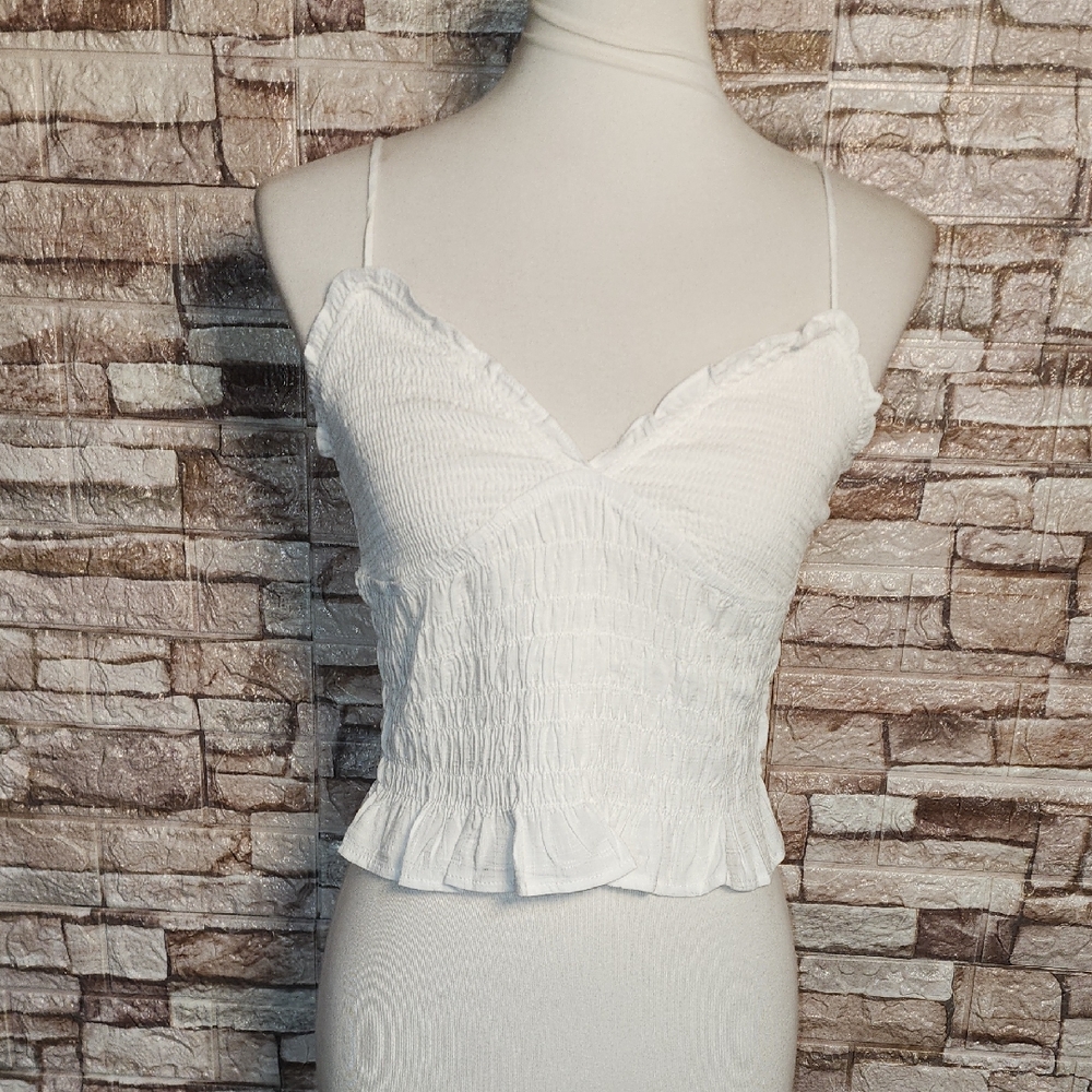 Self F Brand New White Ruffled Crop Top